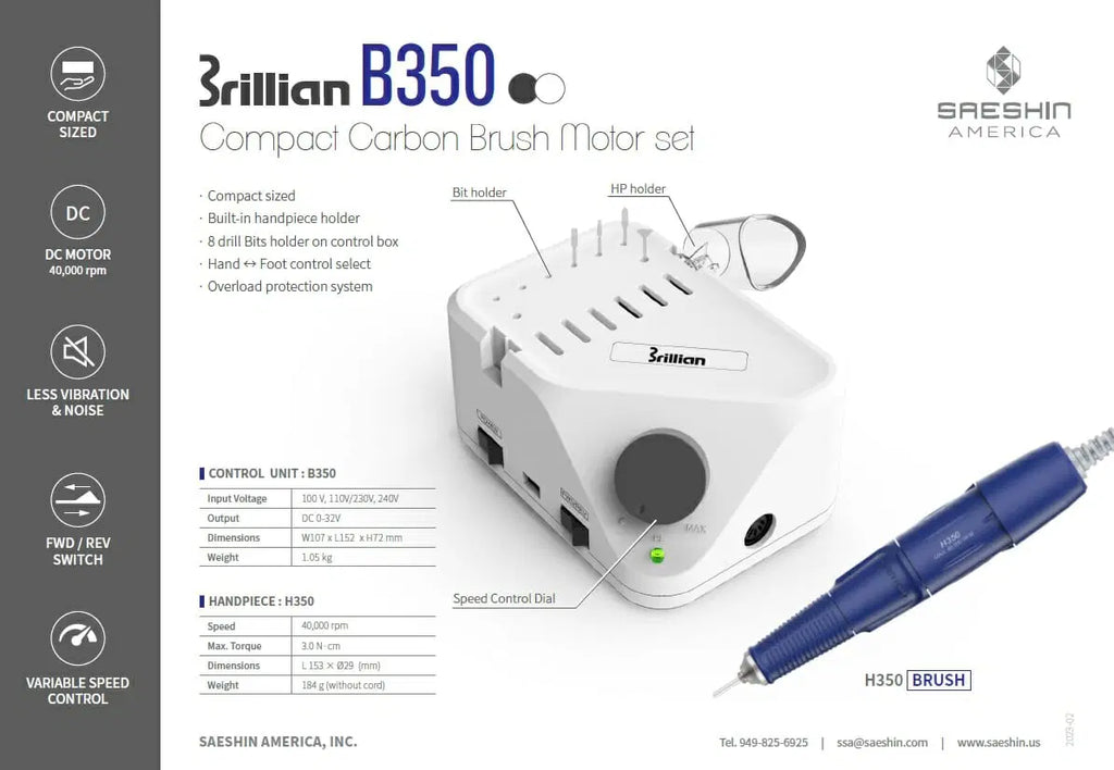 Saeshin BRILLIAN B350 / H350 Blue 35K Nail Drill-2