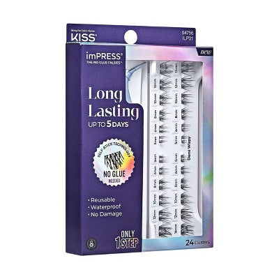 KISS Products imPRESS Long Lasting Press-On Self Adhesive False Eyelashes Demi Wispy 25ct - Imperfect Box