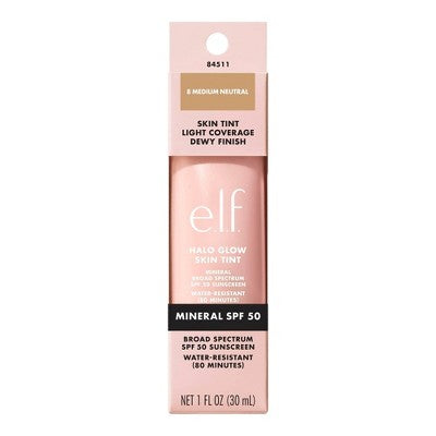 e.l.f. Halo Glow Skin Tint Foundation Mineral SPF 50 8 Medium Neutral 1 fl oz - Imperfect Box