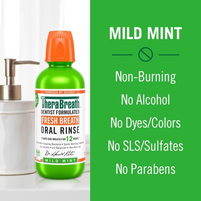 TheraBreath Fresh Breath Mouthwash Alcohol-Free Mild Mint 16 fl oz - New