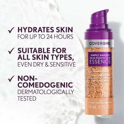 COVERGIRL Simply Ageless Skin Perfector Essence Vegan Foundation 20 Light 1 fl oz - Imperfect Container
