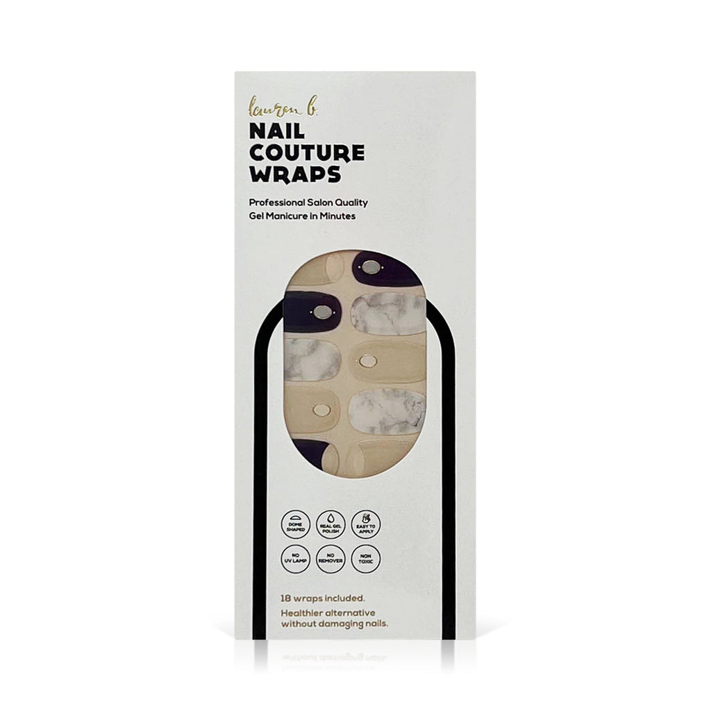 Reverse French Navy & Nude Marble Gel Nail Wrap